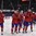 PARIS, FRANCE - MAY 6: Norway players salute the crowd following a 3-2 victory over team France during preliminary round action at the 2017 IIHF Ice Hockey World Championship. (Photo by Matt Zambonin/HHOF-IIHF Images)